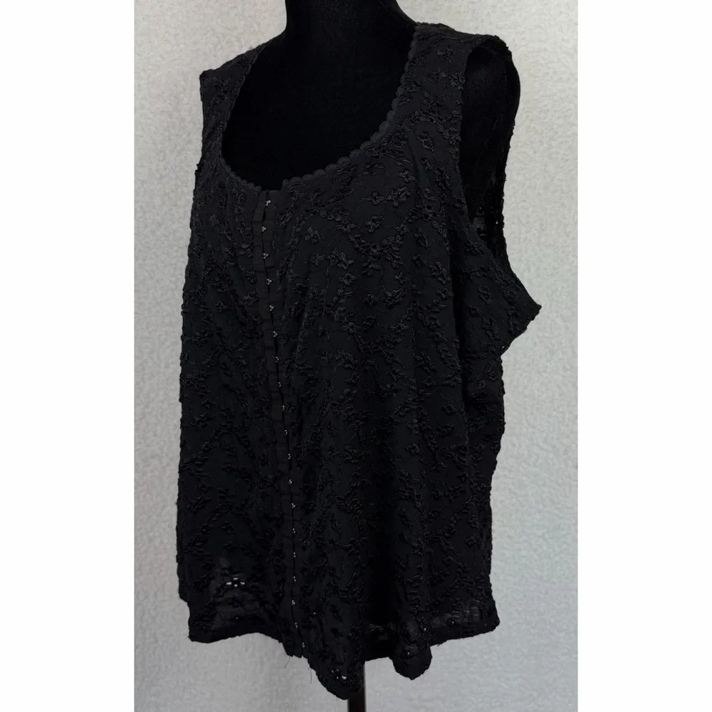 VENEZIA JEANS • Black Floral Embroidered Hook-Eye Corset-Style Tank Top, 26/28 - Picture 4 of 11